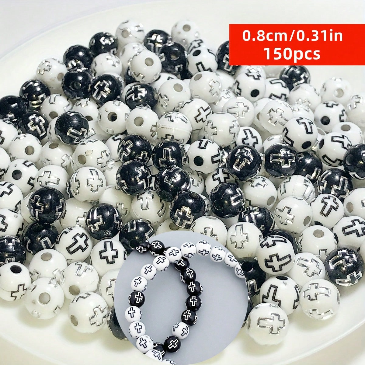 Jewelry Making Business - 8mm 150pcs Manik-manik Salib Hitam Putih