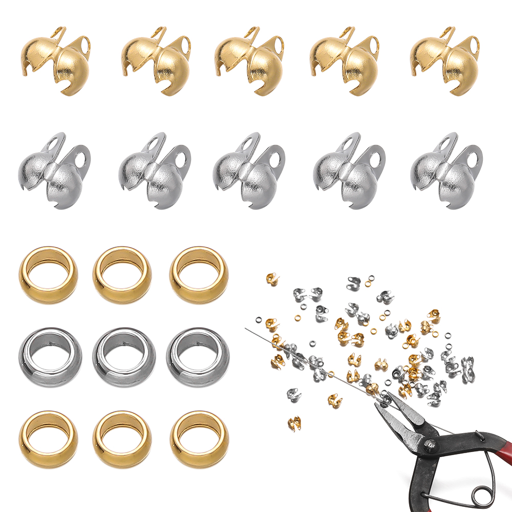 Jewelry Making Earring Supplies - 1Set Ujung Manik Crimp Baja Tahan